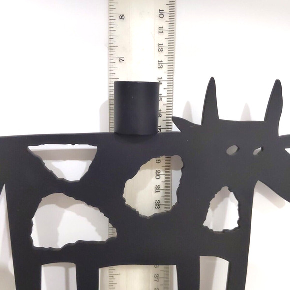VTG Metal Art Abstract Cow Spots 2 Candle Holders Sculpture Black Far Side HEAVY - Picture 7 of 11